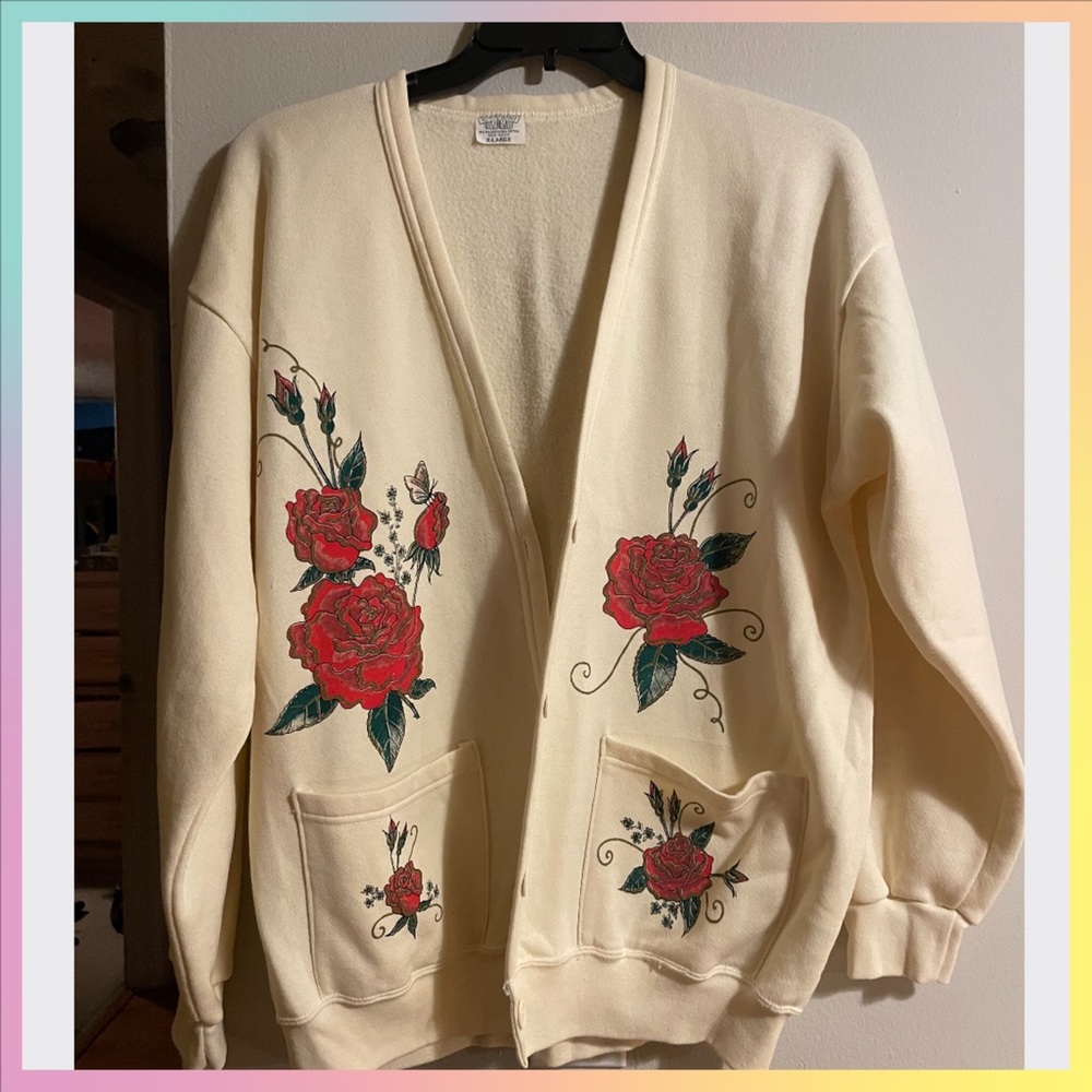 VINTAGE CARDIGAN BUTTERFLY FLOWERS 🌺